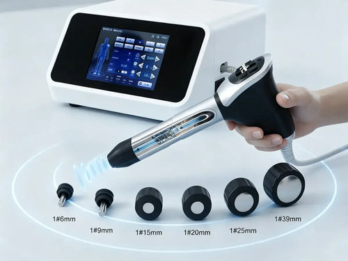 wavecura shockwave therapy handpiece with 6 precision applicator heads